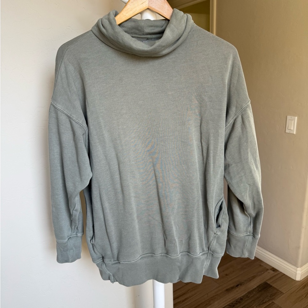 Aerie Cotton Terry Oversized Mock Neck Sweater Green Sage Medium